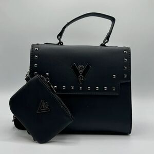 Valentino Orlandi Black Satchel w/shoulder Strap, Gunmetal Studs, & Pouch